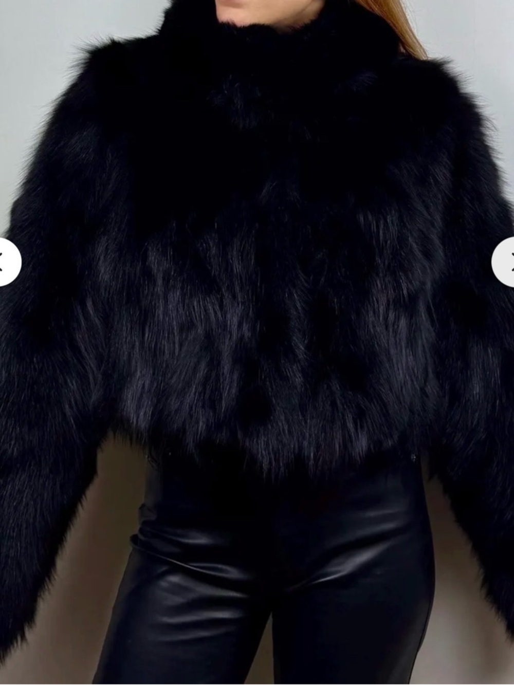 Black real fur (black fox) Cropped Jacket - never worn. Sleeves to long